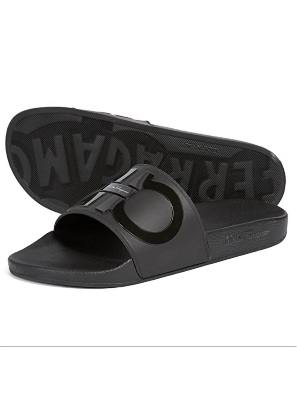 Salvatore Ferragamo Groove 2 Slide Sandals Black Gancini Logo NWT Men’s Size 7